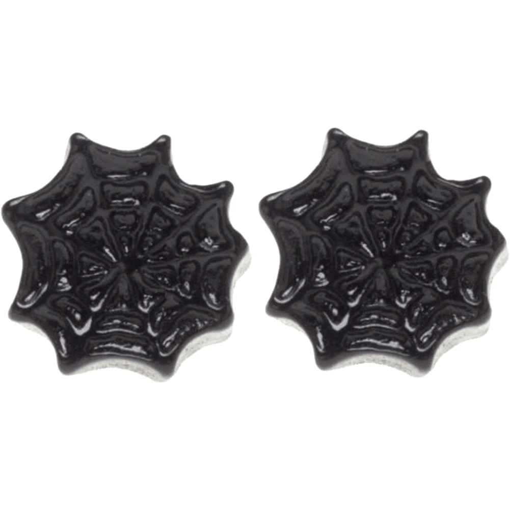 Sourpuss Earrings | Black Spider Web Studs | Gothic Rockabilly Resin Design by The Bullish Store