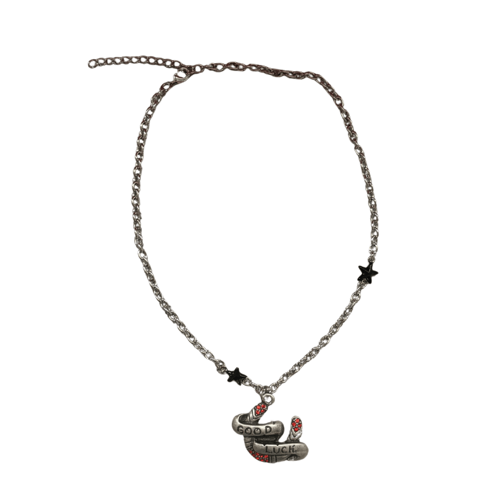 Sourpuss "Good Luck” Horseshoe Necklace with Red Rhinestones & Black Star Charms Necklaces La Vie Bien Sourpuss "Good Luck” Horseshoe Necklace with Red Rhinestones & Black Star Charms