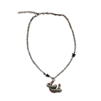 Sourpuss "Good Luck” Horseshoe Necklace with Red Rhinestones & Black Star Charms Necklaces La Vie Bien Sourpuss "Good Luck” Horseshoe Necklace with Red Rhinestones & Black Star Charms