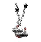 Sourpuss "Good Luck” Horseshoe Necklace with Red Rhinestones & Black Star Charms Necklaces La Vie Bien Sourpuss "Good Luck” Horseshoe Necklace with Red Rhinestones & Black Star Charms