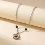 Sourpuss "Good Luck” Horseshoe Necklace with Red Rhinestones & Black Star Charms Necklaces La Vie Bien Sourpuss "Good Luck” Horseshoe Necklace with Red Rhinestones & Black Star Charms