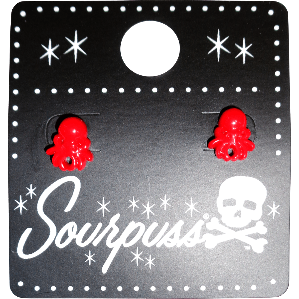 Sourpuss Red Octopus Earrings | Nautical Studs Rockabilly Jewelry | Alternative Sailor Accessories Earrings La Vie Bien Sourpuss Red Octopus Earrings | Nautical Studs Rockabilly Jewelry | Alternative Sailor Accessories
