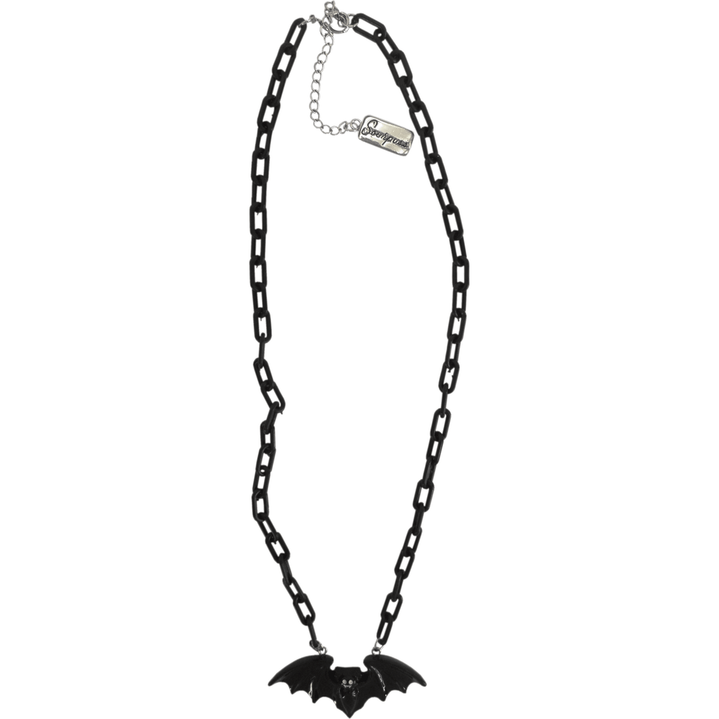 Sourpuss Smiling Vampire Bat Necklace | Chunky Chain Gothic Bat Pendant with Fang Grin Necklaces La Vie Bien Sourpuss Smiling Vampire Bat Necklace | Chunky Chain Gothic Bat Pendant with Fang Grin