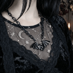 Sourpuss Smiling Vampire Bat Necklace | Chunky Chain Gothic Bat Pendant with Fang Grin Necklaces La Vie Bien Sourpuss Smiling Vampire Bat Necklace | Chunky Chain Gothic Bat Pendant with Fang Grin