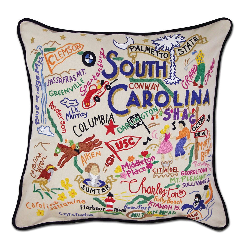 South Carolina Hand - Embroidered Pillow Pillows La Vie Bien South Carolina Hand - Embroidered Pillow