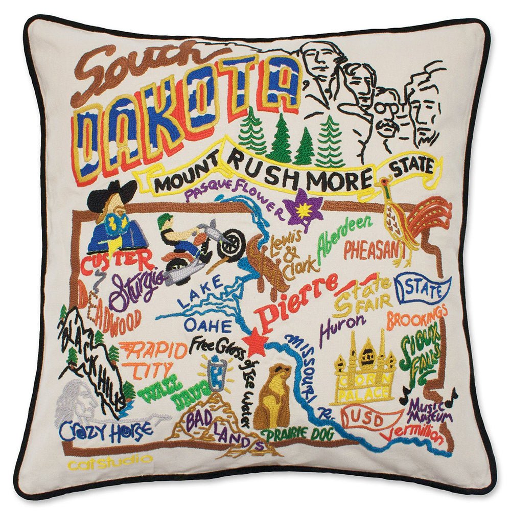 South Dakota Hand - Embroidered Pillow Pillows La Vie Bien South Dakota Hand - Embroidered Pillow