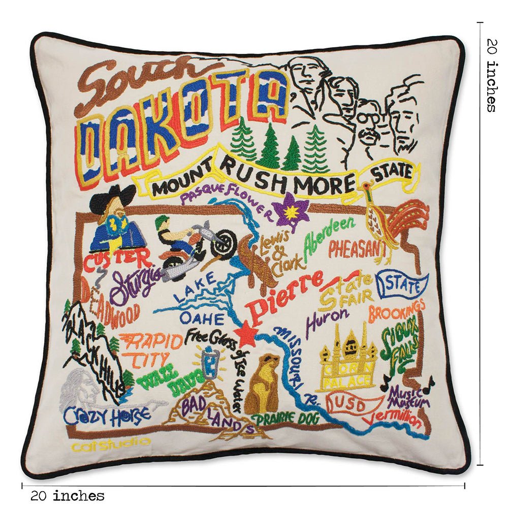 South Dakota Hand - Embroidered Pillow Pillows La Vie Bien South Dakota Hand - Embroidered Pillow
