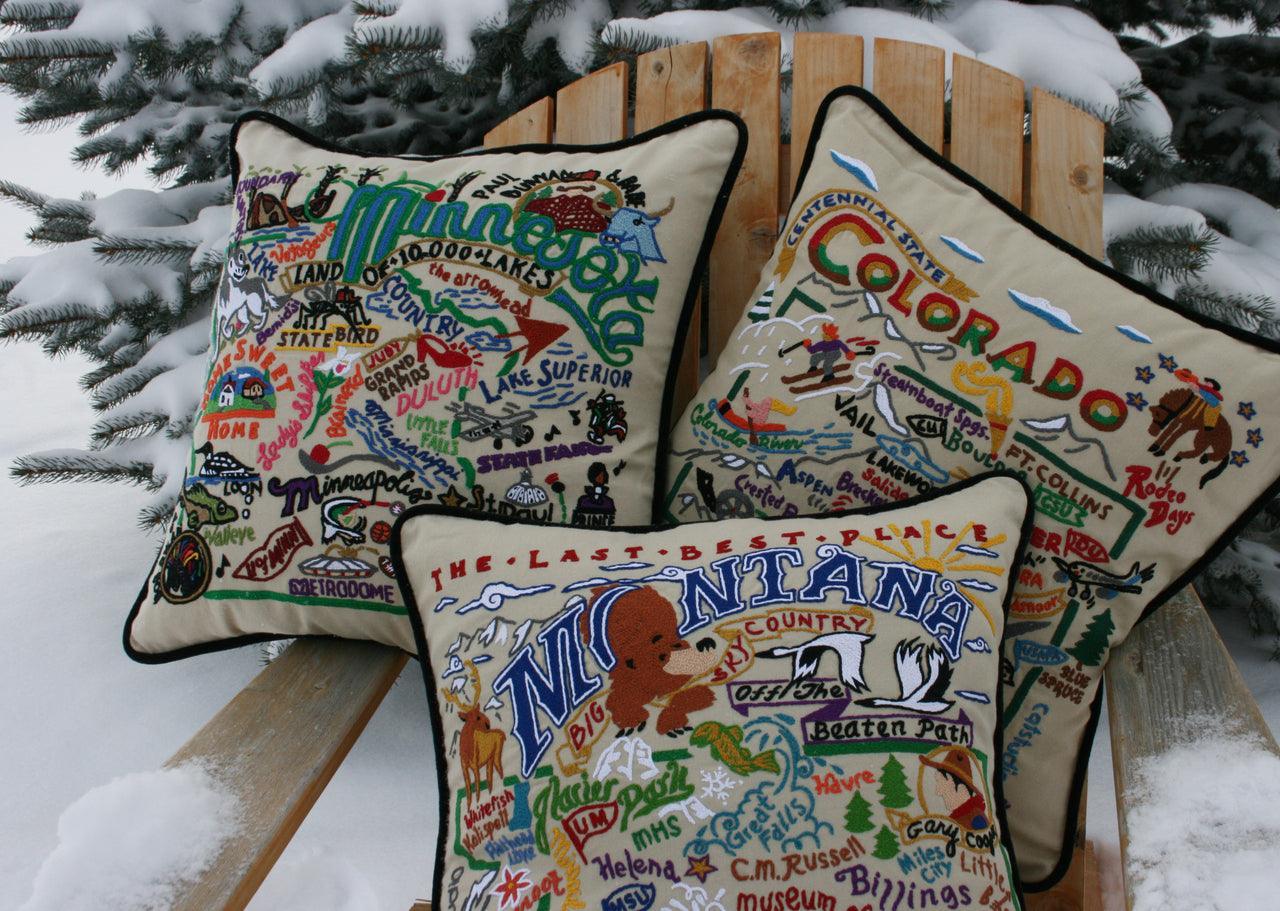 South Pole Christmas Hand - Embroidered Pillow Pillows La Vie Bien South Pole Christmas Hand - Embroidered Pillow