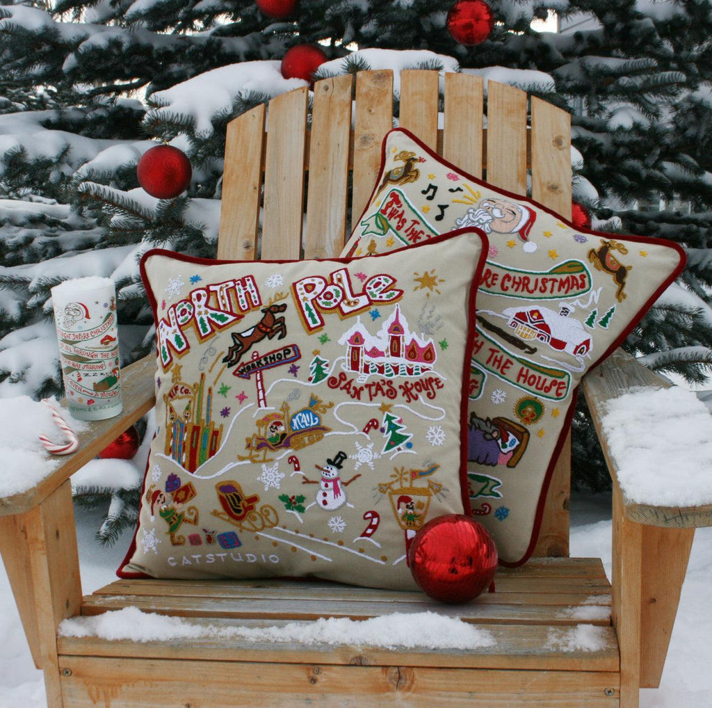 South Pole Christmas Hand - Embroidered Pillow Pillows La Vie Bien South Pole Christmas Hand - Embroidered Pillow