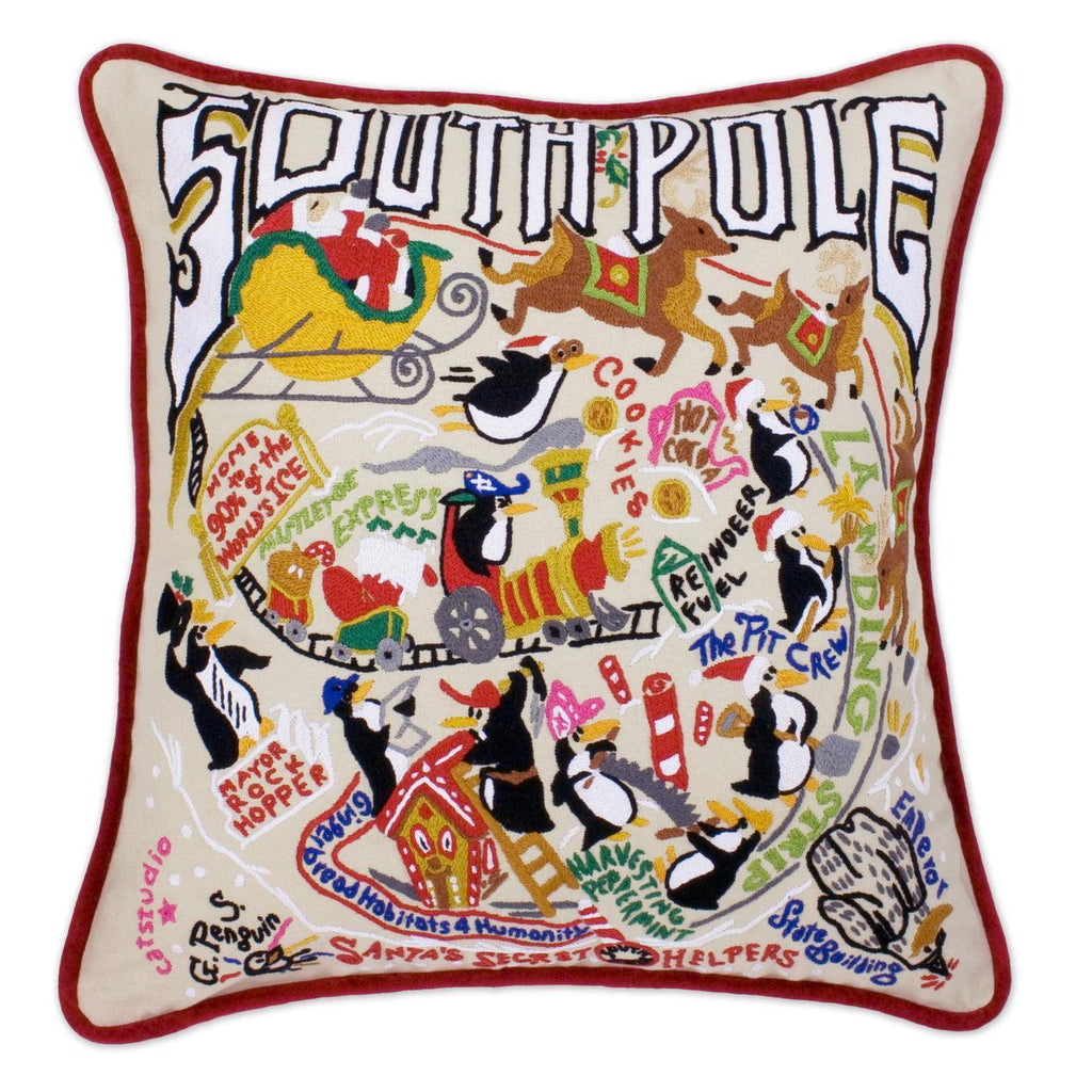 South Pole Christmas Hand - Embroidered Pillow Pillows La Vie Bien South Pole Christmas Hand - Embroidered Pillow