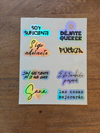 Spanish Motivational Phrase and mental health Sticker Sheet, Soy suficiente, Fuerza, Sigue adelante, sana, Soy más fuerte de lo que creo Paper products La Vie Bien Spanish Motivational Phrase and mental health Sticker Sheet, Soy suficiente, Fuerza, Sigue adelante, sana, Soy más fuerte de lo que creo