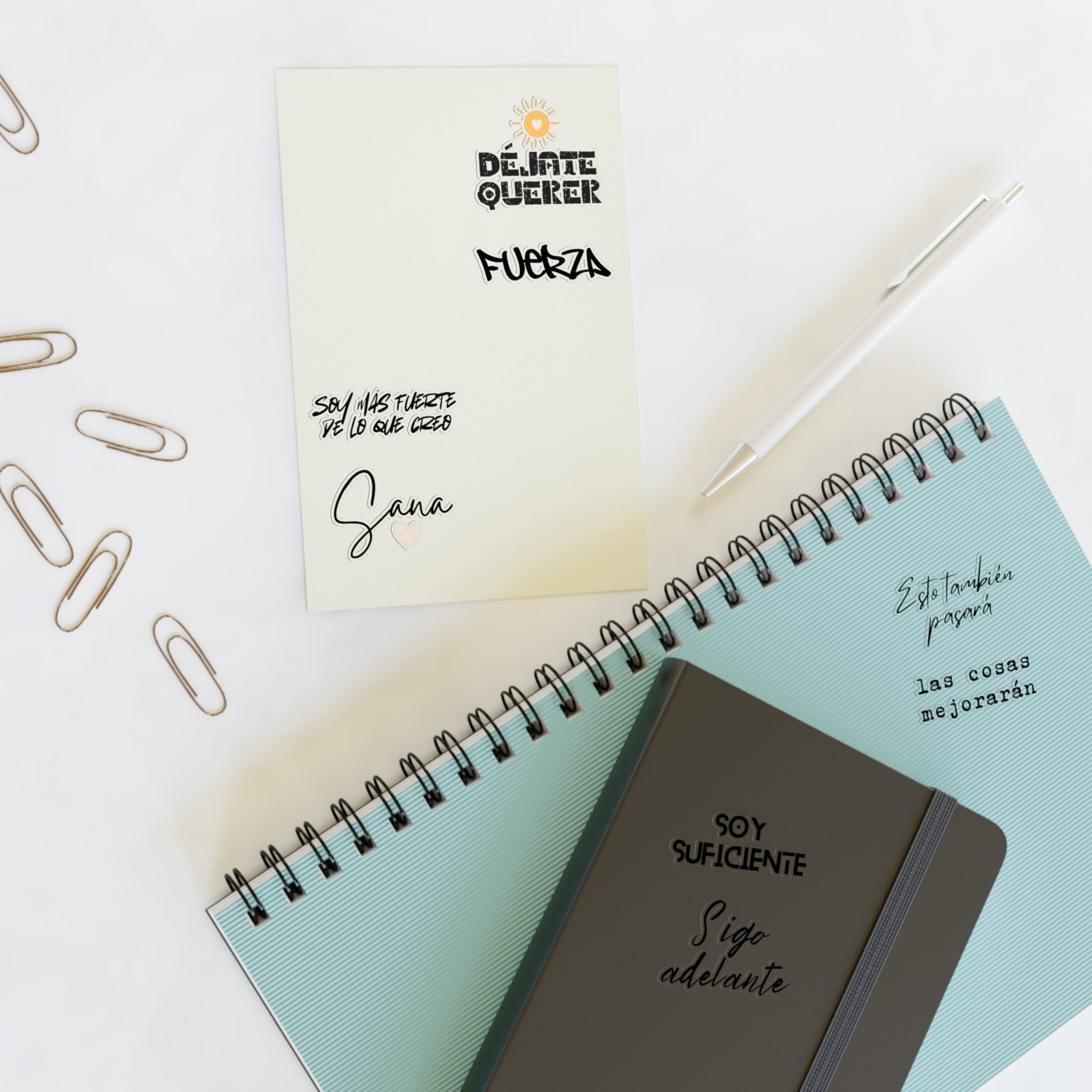 Spanish Motivational Phrase and mental health Sticker Sheet, Soy suficiente, Fuerza, Sigue adelante, sana, Soy más fuerte de lo que creo Paper products La Vie Bien Spanish Motivational Phrase and mental health Sticker Sheet, Soy suficiente, Fuerza, Sigue adelante, sana, Soy más fuerte de lo que creo