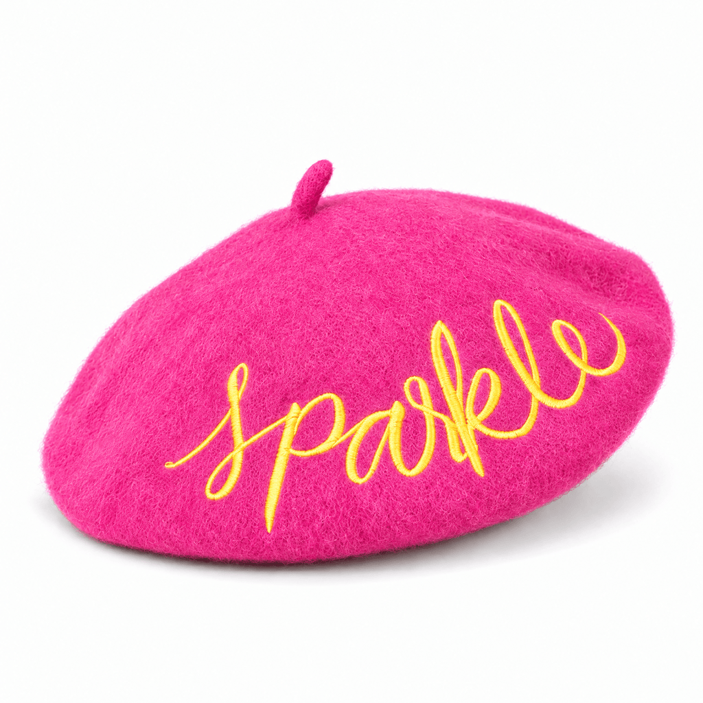 Sparkle Embroidered Beret in Pink Hat La Vie Bien Sparkle Embroidered Beret in Pink