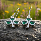 Sparkle Emerald Irish Shamrock Earrings in Sterling Silver Dangle Earrings La Vie Bien Sparkle Emerald Irish Shamrock Earrings in Sterling Silver