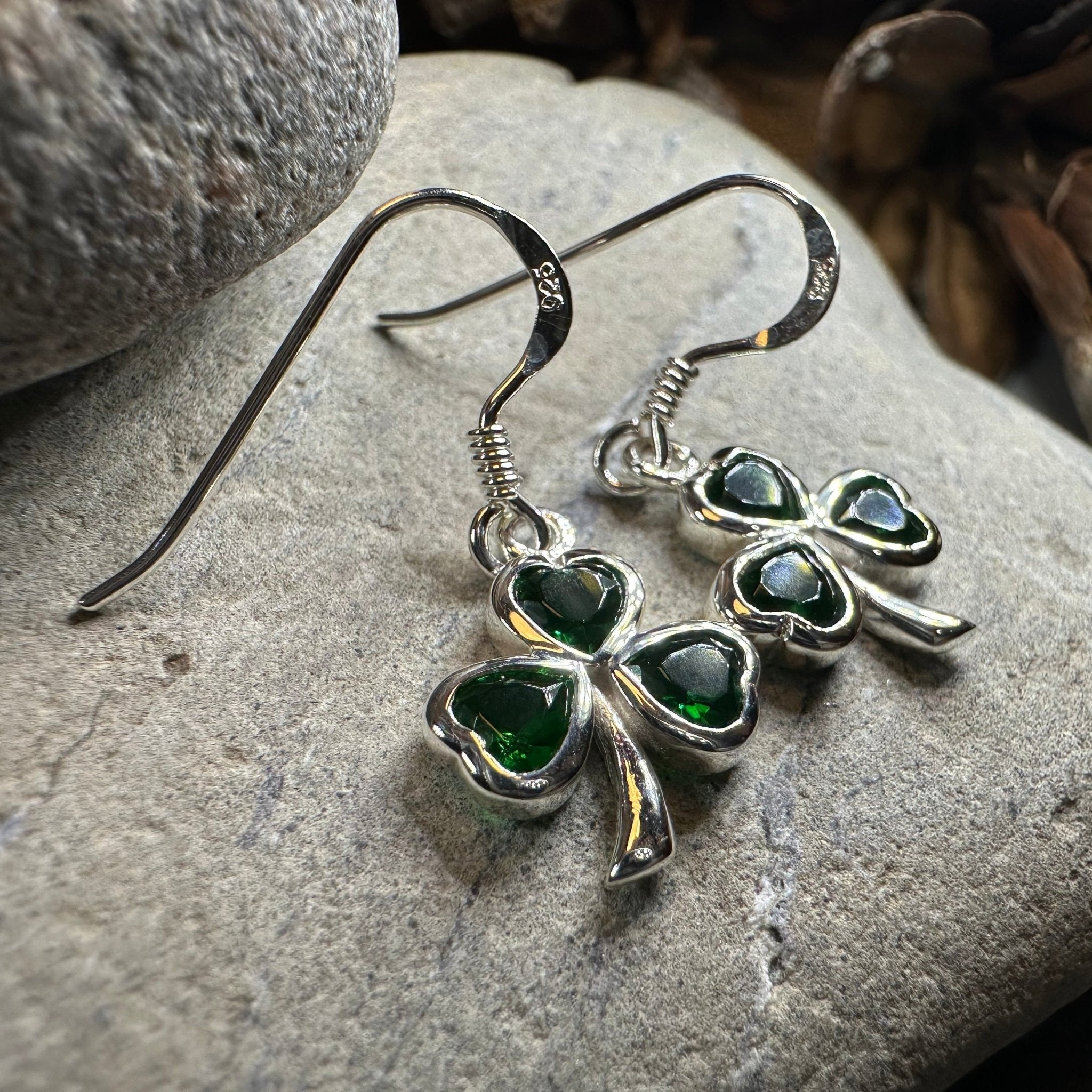 Sparkle Emerald Irish Shamrock Earrings in Sterling Silver Dangle Earrings La Vie Bien Sparkle Emerald Irish Shamrock Earrings in Sterling Silver