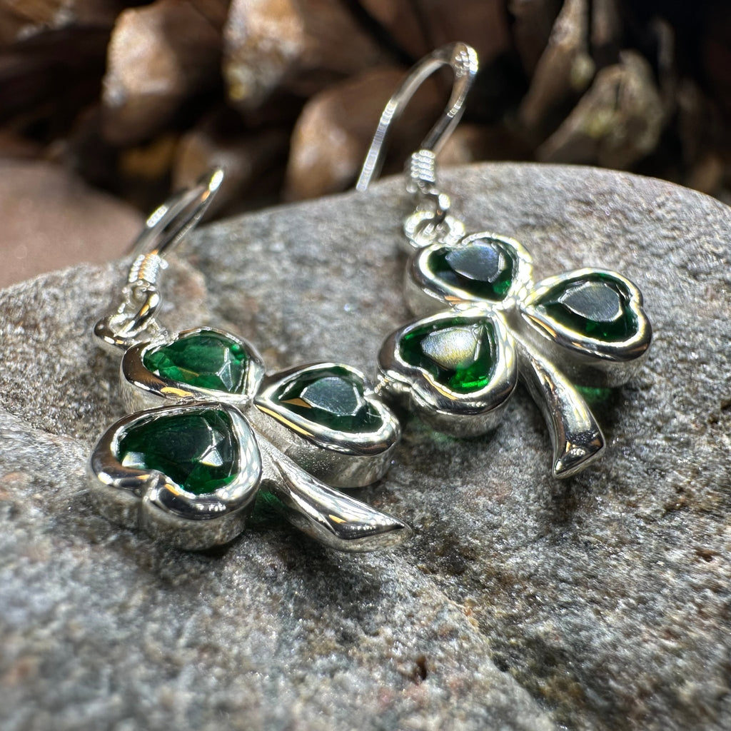 Sparkle Emerald Irish Shamrock Earrings in Sterling Silver Dangle Earrings La Vie Bien Sparkle Emerald Irish Shamrock Earrings in Sterling Silver