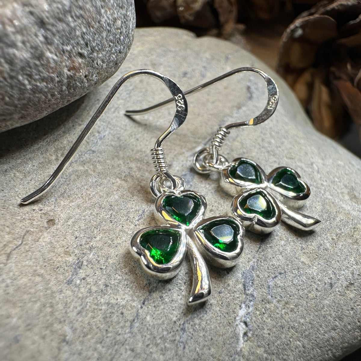 Sparkle Emerald Irish Shamrock Earrings in Sterling Silver Dangle Earrings La Vie Bien Sparkle Emerald Irish Shamrock Earrings in Sterling Silver