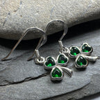 Sparkle Emerald Irish Shamrock Earrings in Sterling Silver Dangle Earrings La Vie Bien Sparkle Emerald Irish Shamrock Earrings in Sterling Silver