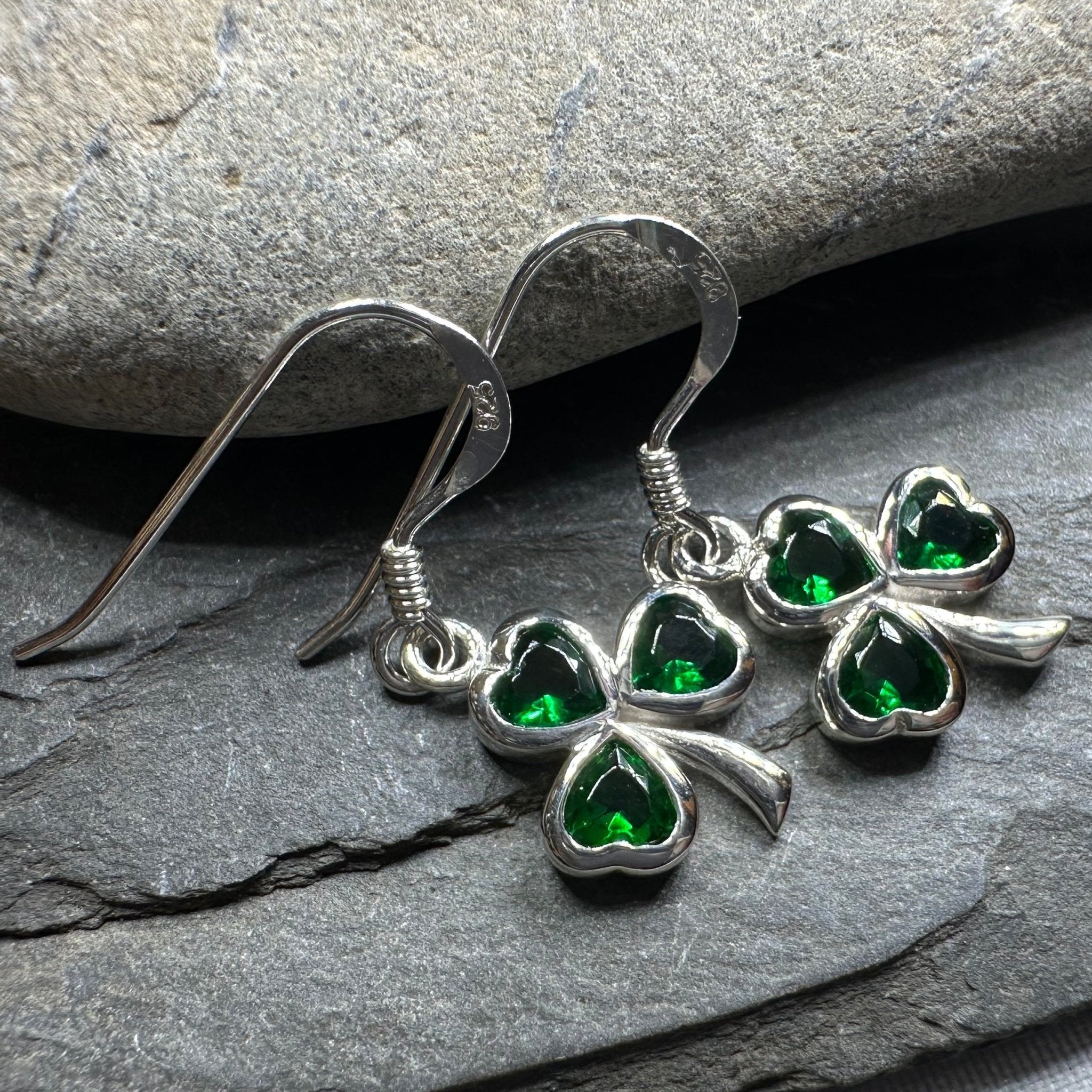 Sparkle Emerald Irish Shamrock Earrings in Sterling Silver Dangle Earrings La Vie Bien Sparkle Emerald Irish Shamrock Earrings in Sterling Silver