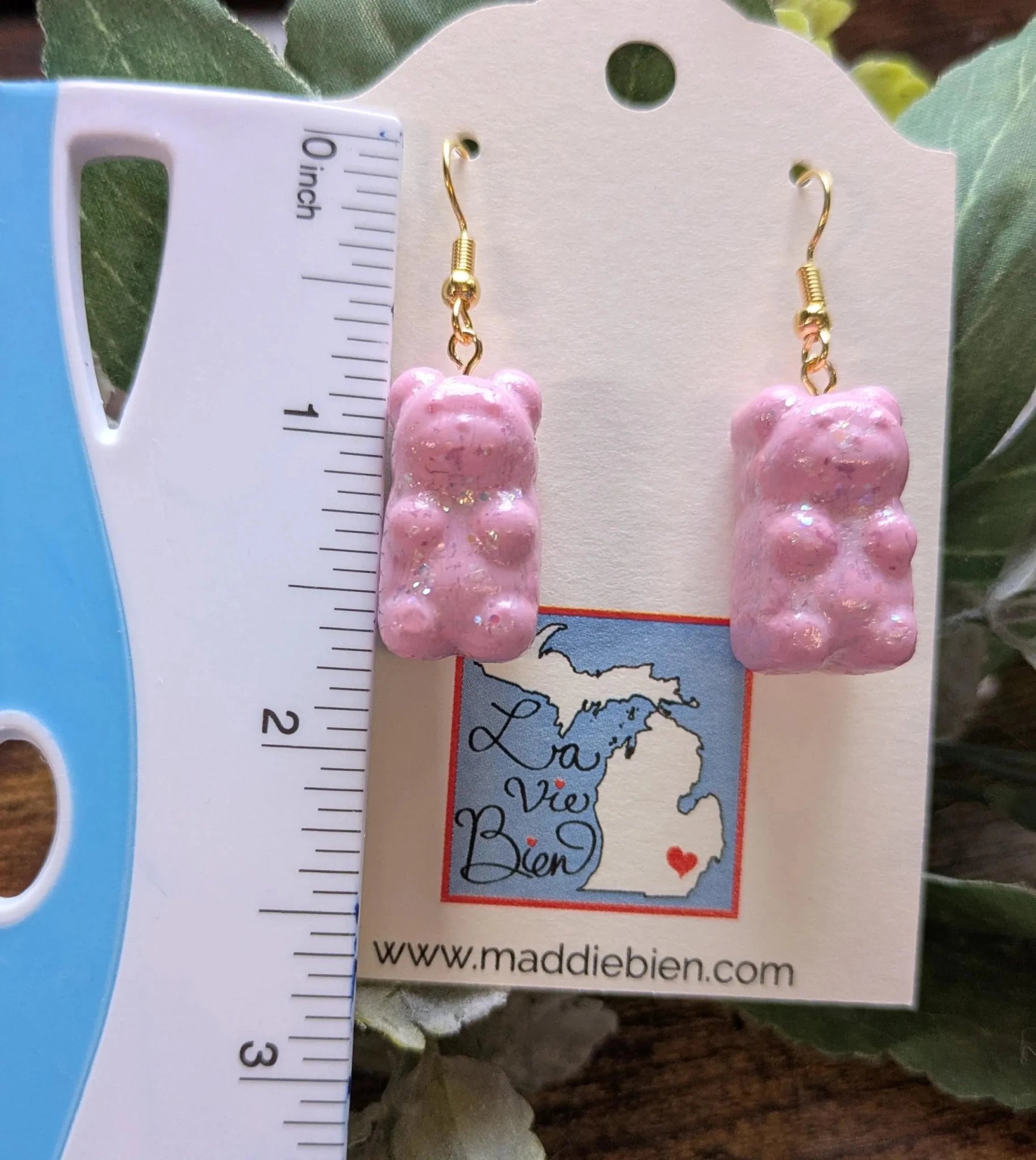 Sparkle Gummy Bear Earrings: Pink Glitter Polymer Clay, Gold Hooks Earrings La Vie Bien Sparkle Gummy Bear Earrings: Pink Glitter Polymer Clay, Gold Hooks