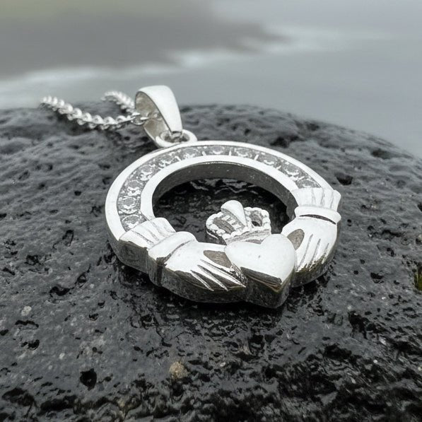 Sparkling Irish Claddagh Necklace Pendant La Vie Bien Sparkling Irish Claddagh Necklace