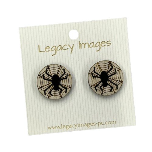 Spider Web Earrings - Wood Stud Earrings