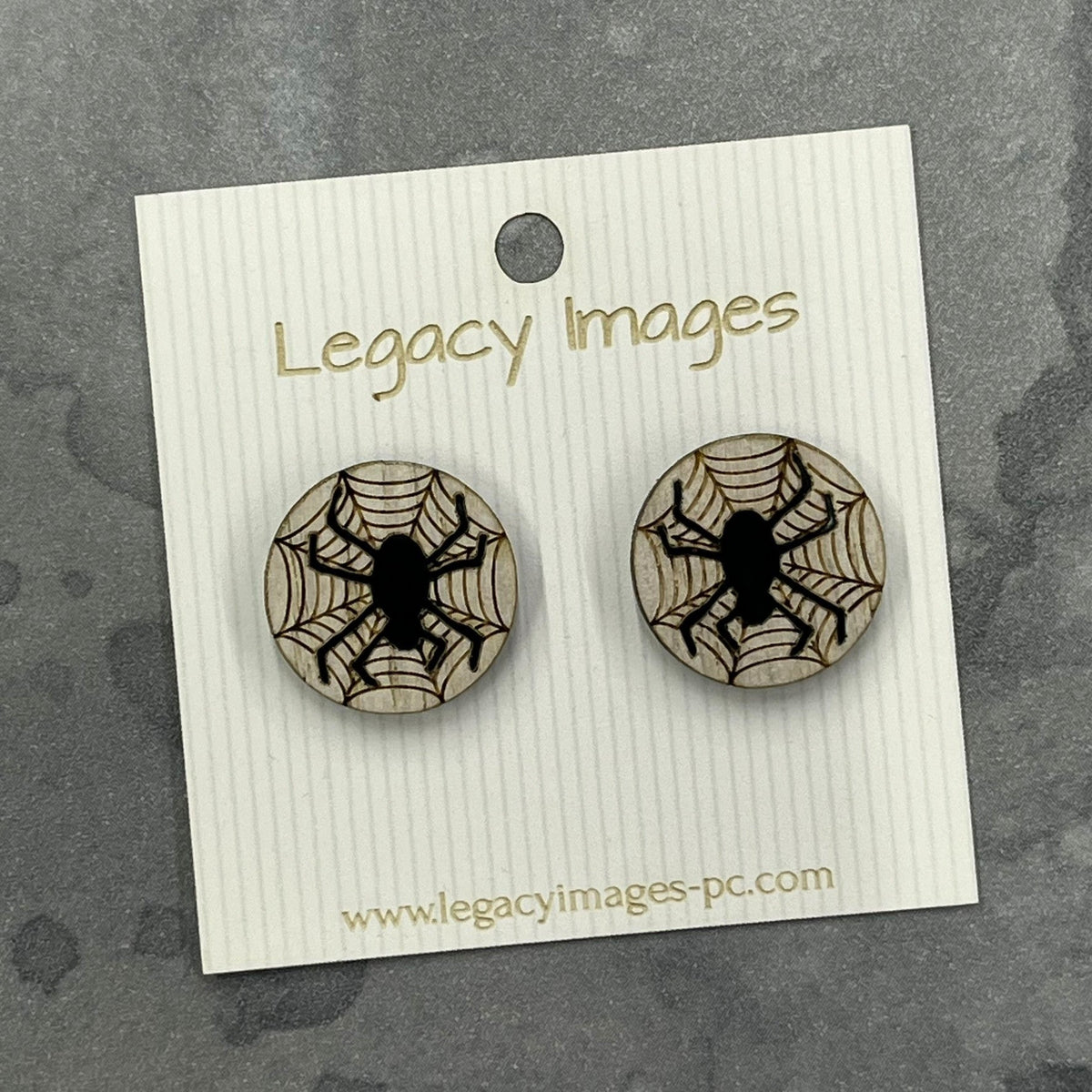Spider Web Earrings - Wood Stud Earrings