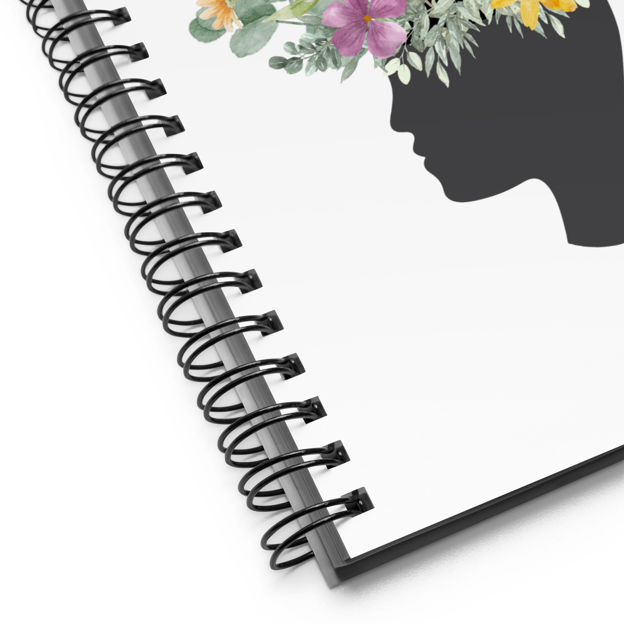 An image of the Spiral dotted notebook and a graphic of a head with flowers coming out of the top