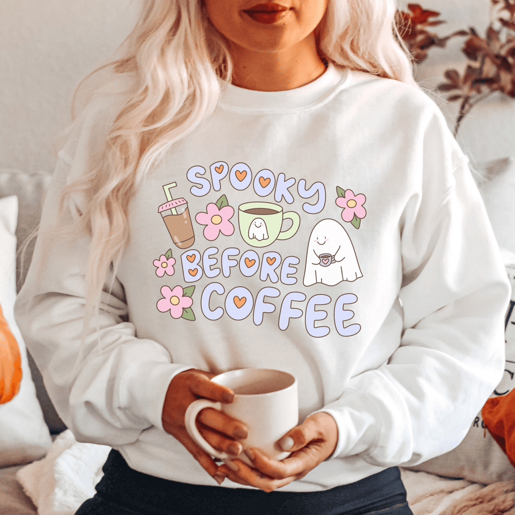 Spooky Before Coffee funny Adult Sweatshirt - Halloween collection by Benny and Ray Apparel