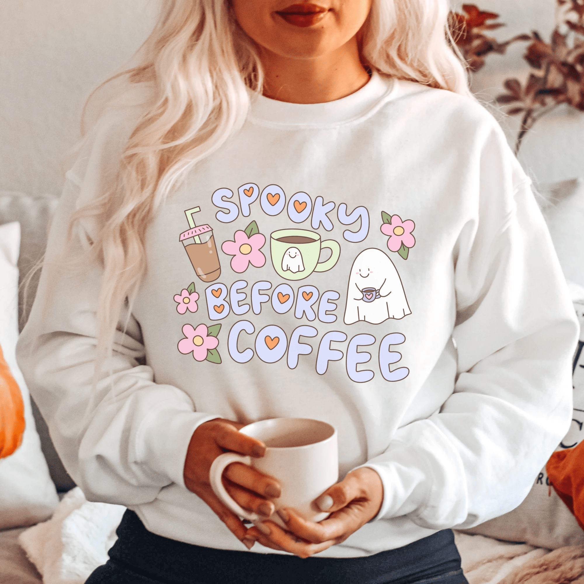 Spooky Before Coffee funny Adult Sweatshirt - Halloween collection by Benny and Ray Apparel