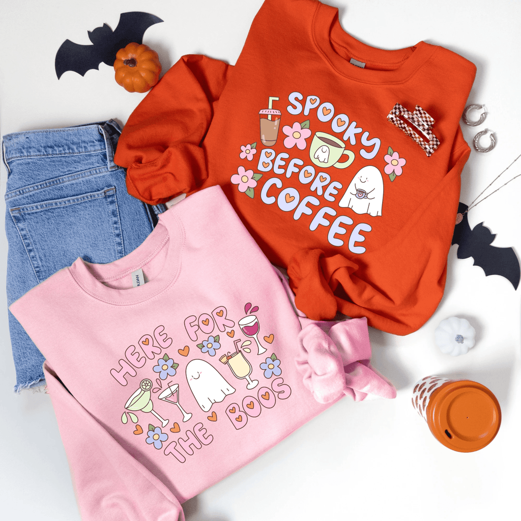 Spooky Before Coffee funny Adult Sweatshirt - Halloween collection by Benny and Ray Apparel