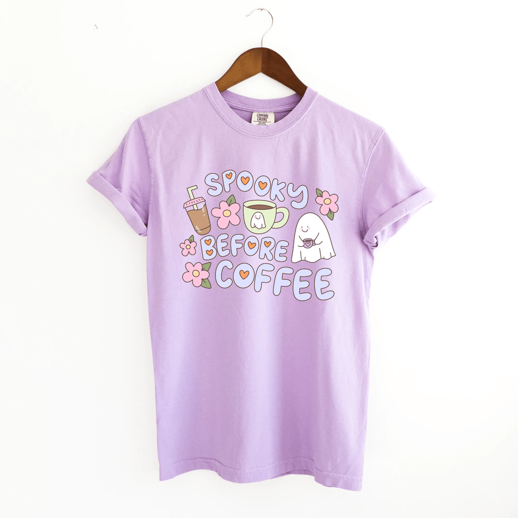 Spooky Before Coffee funny Oversized Adult Tee - Halloween collection by Benny and Ray Apparel