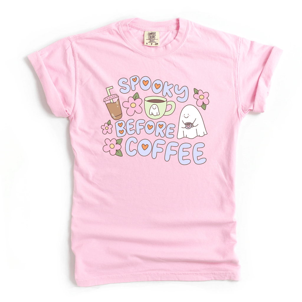 Spooky Before Coffee funny Oversized Adult Tee - Halloween collection by Benny and Ray Apparel