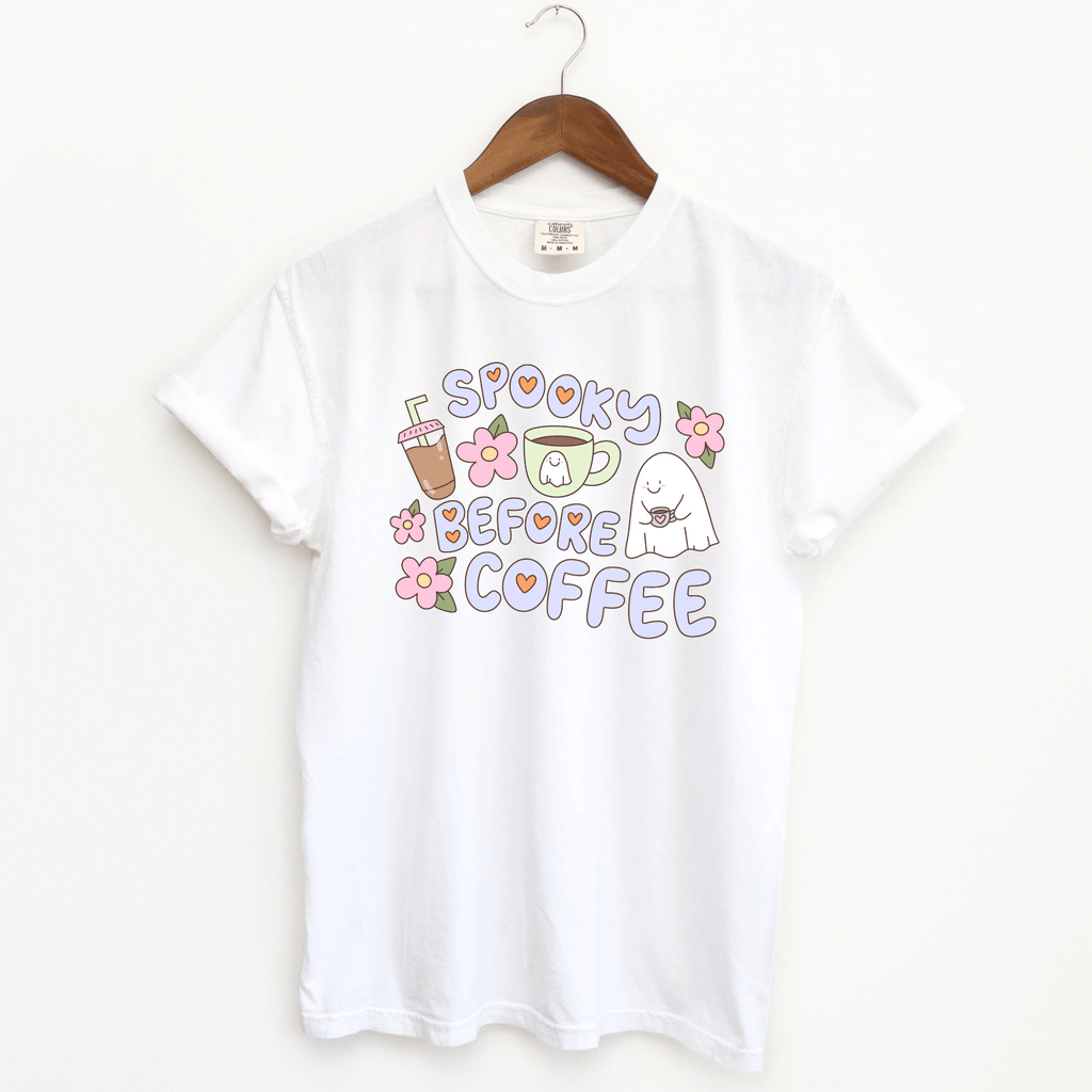 Spooky Before Coffee funny Oversized Adult Tee - Halloween collection by Benny and Ray Apparel