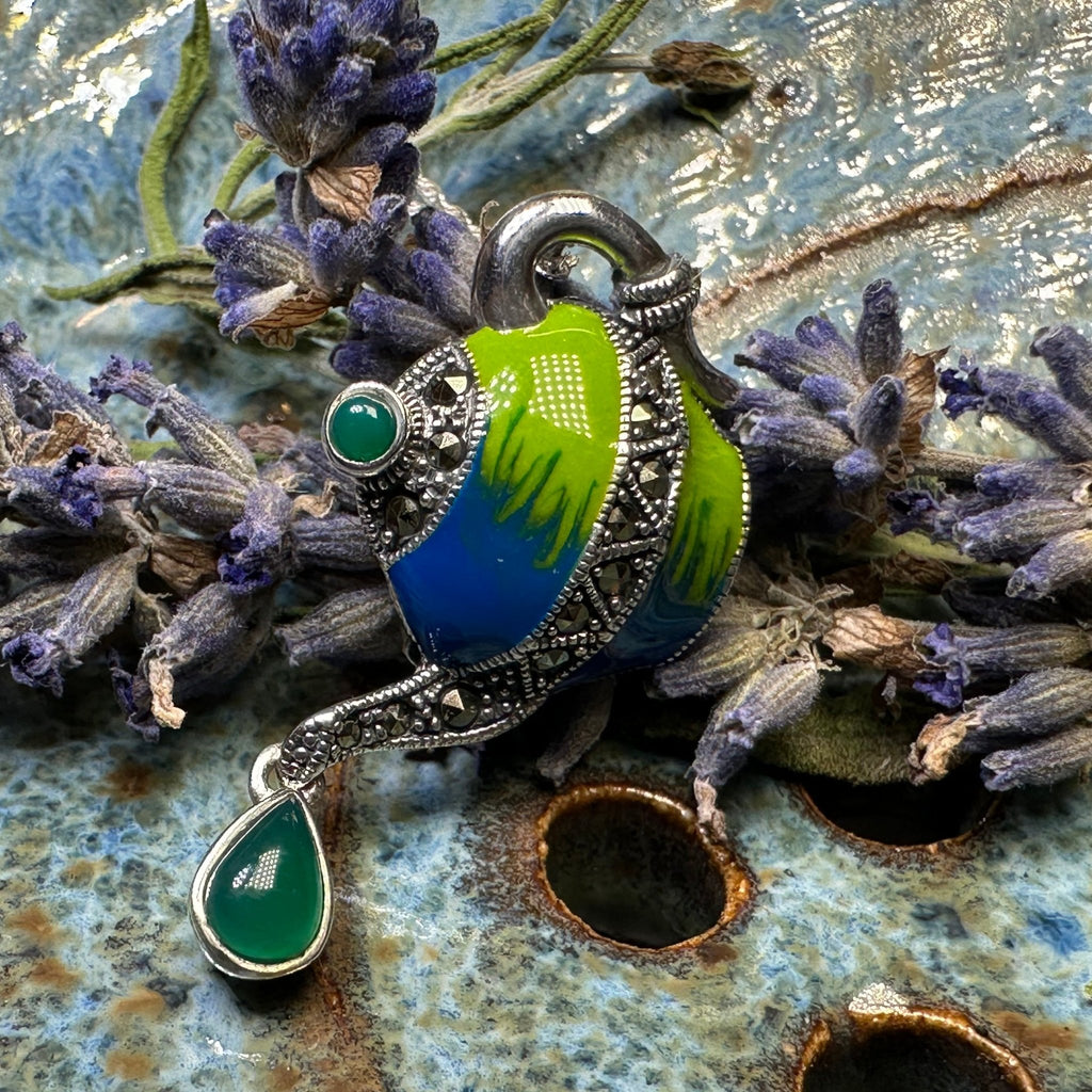 Spot of Tea Teapot Marcasite Necklace in Sterling Silver Brooch La Vie Bien Spot of Tea Teapot Marcasite Necklace in Sterling Silver