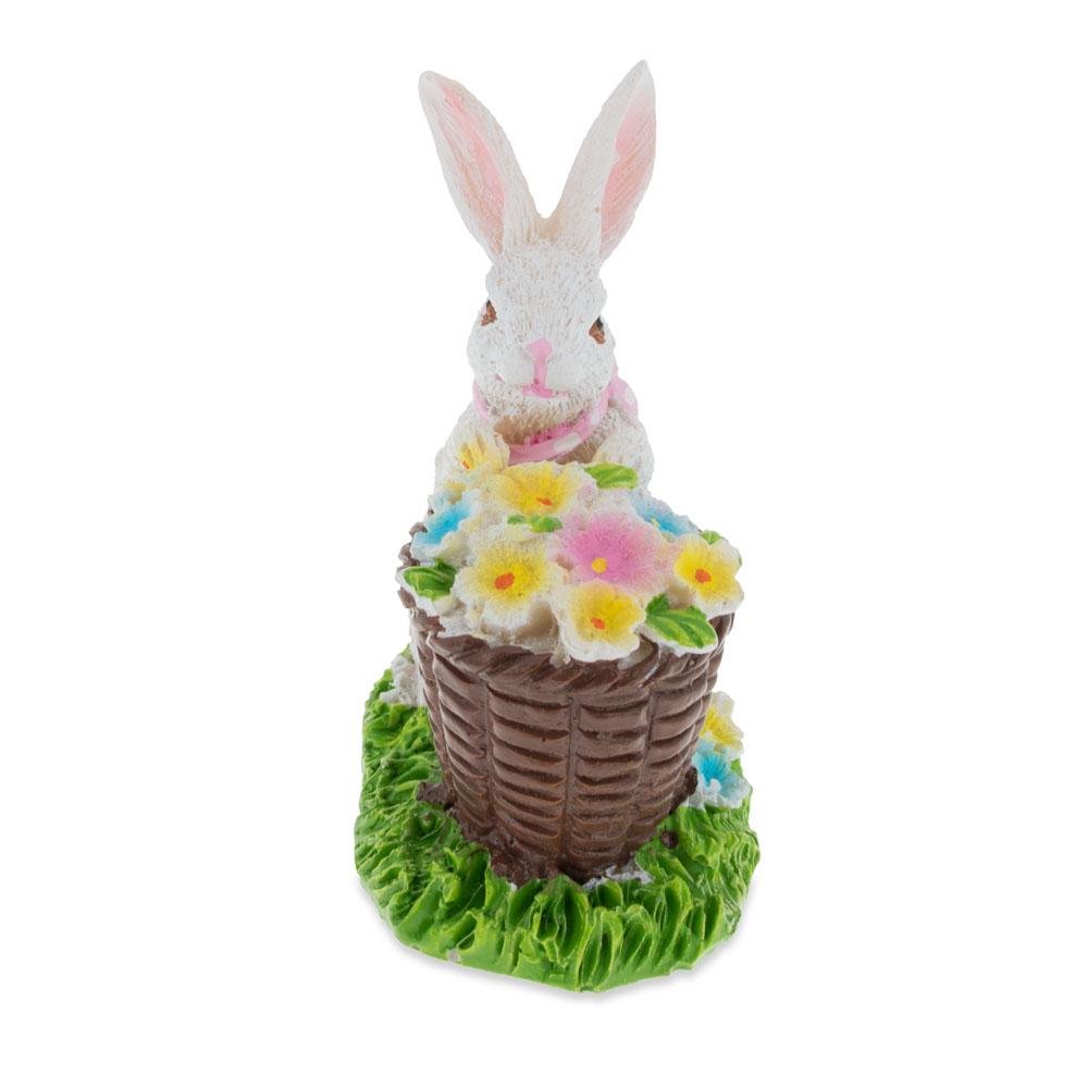 Spring Bunny Figurine With Floral Basket Easter Tabletop Accent 3 Inches Tall Easter > Figurines > Bunnies La Vie Bien Spring Bunny Figurine With Floral Basket Easter Tabletop Accent 3 Inches Tall