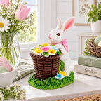 Spring Bunny Figurine With Floral Basket Easter Tabletop Accent 3 Inches Tall Easter > Figurines > Bunnies La Vie Bien Spring Bunny Figurine With Floral Basket Easter Tabletop Accent 3 Inches Tall
