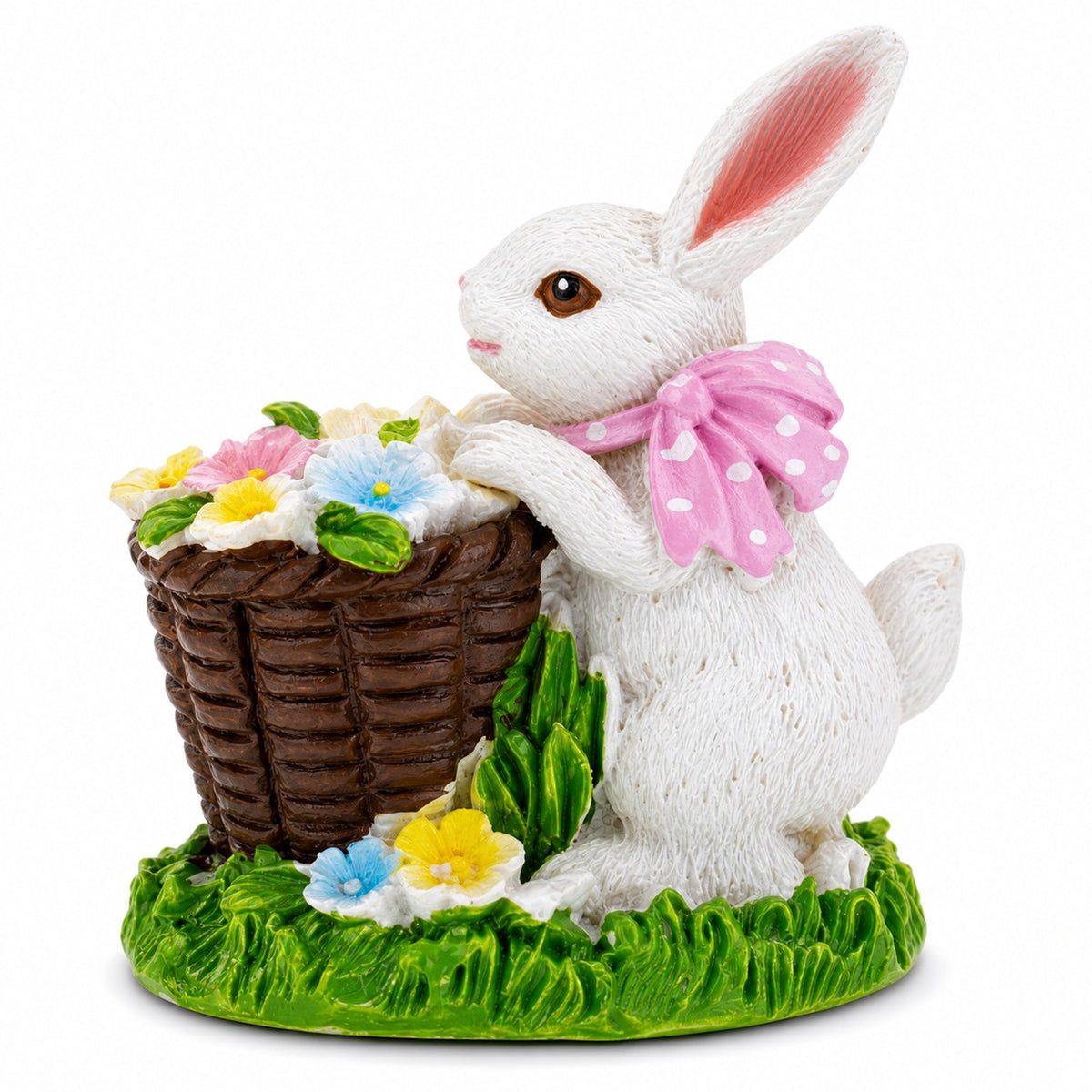 Spring Bunny Figurine With Floral Basket Easter Tabletop Accent 3 Inches Tall Easter > Figurines > Bunnies La Vie Bien Spring Bunny Figurine With Floral Basket Easter Tabletop Accent 3 Inches Tall