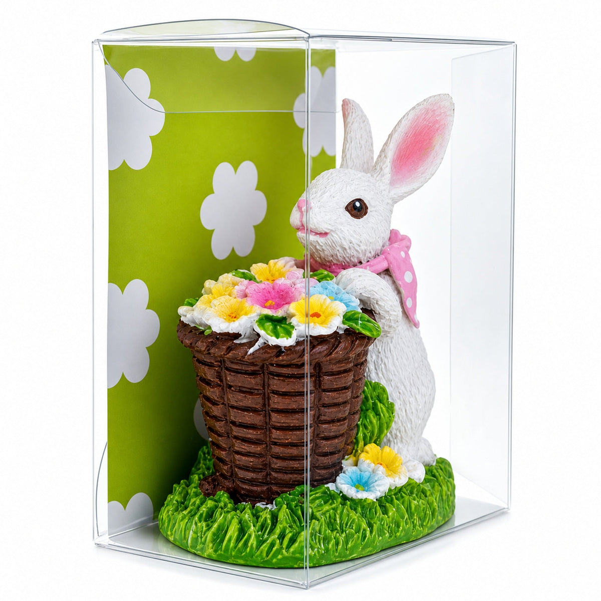 Spring Bunny Figurine With Floral Basket Easter Tabletop Accent 3 Inches Tall Easter > Figurines > Bunnies La Vie Bien Spring Bunny Figurine With Floral Basket Easter Tabletop Accent 3 Inches Tall