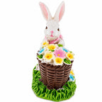 Spring Bunny Figurine With Floral Basket Easter Tabletop Accent 3 Inches Tall Easter > Figurines > Bunnies La Vie Bien Spring Bunny Figurine With Floral Basket Easter Tabletop Accent 3 Inches Tall