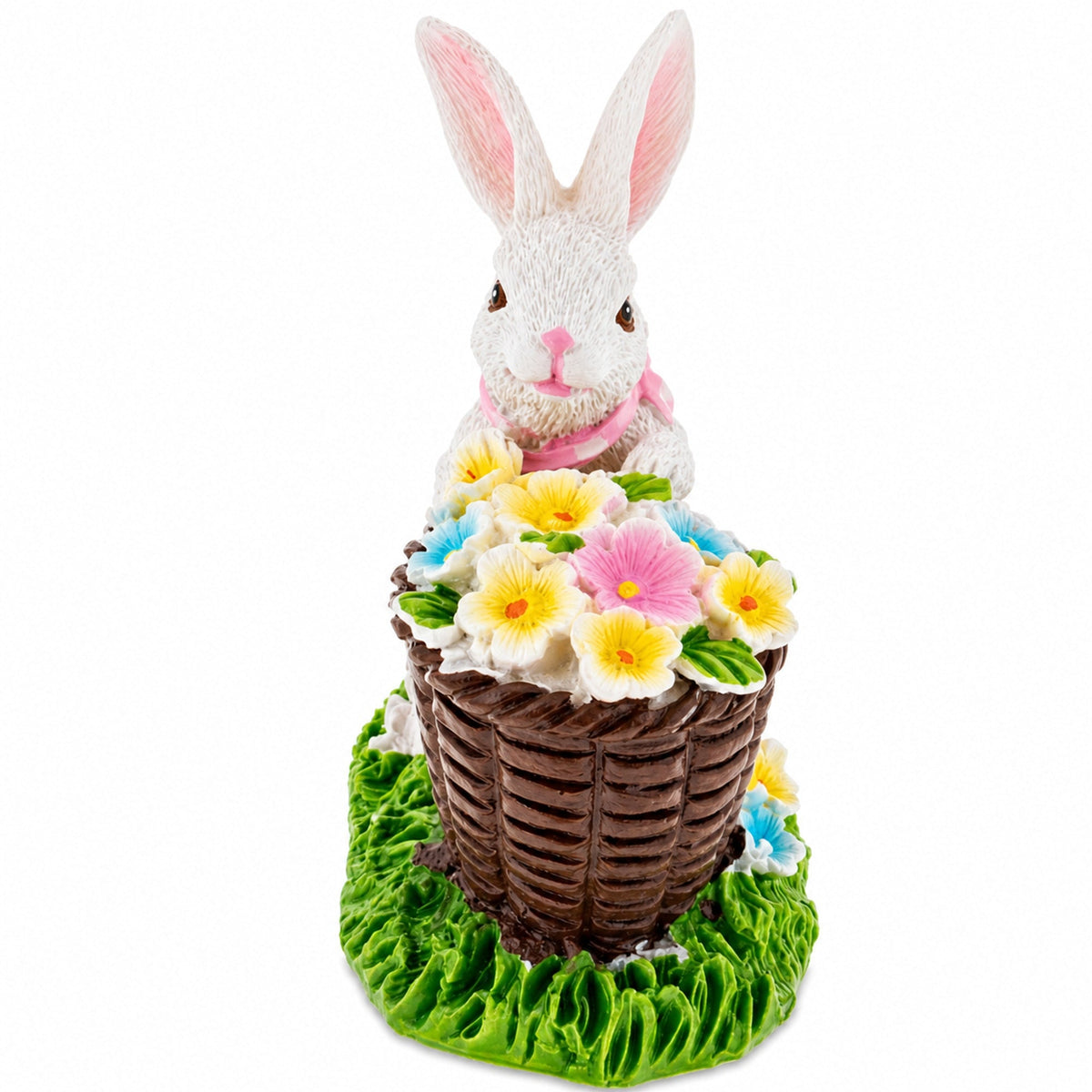 Spring Bunny Figurine With Floral Basket Easter Tabletop Accent 3 Inches Tall Easter > Figurines > Bunnies La Vie Bien Spring Bunny Figurine With Floral Basket Easter Tabletop Accent 3 Inches Tall
