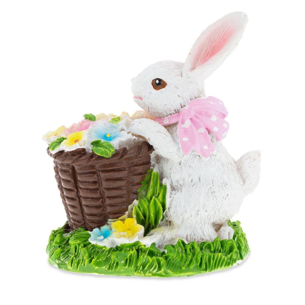 Spring Bunny Figurine With Floral Basket Easter Tabletop Accent 3 Inches Tall Easter > Figurines > Bunnies La Vie Bien Spring Bunny Figurine With Floral Basket Easter Tabletop Accent 3 Inches Tall