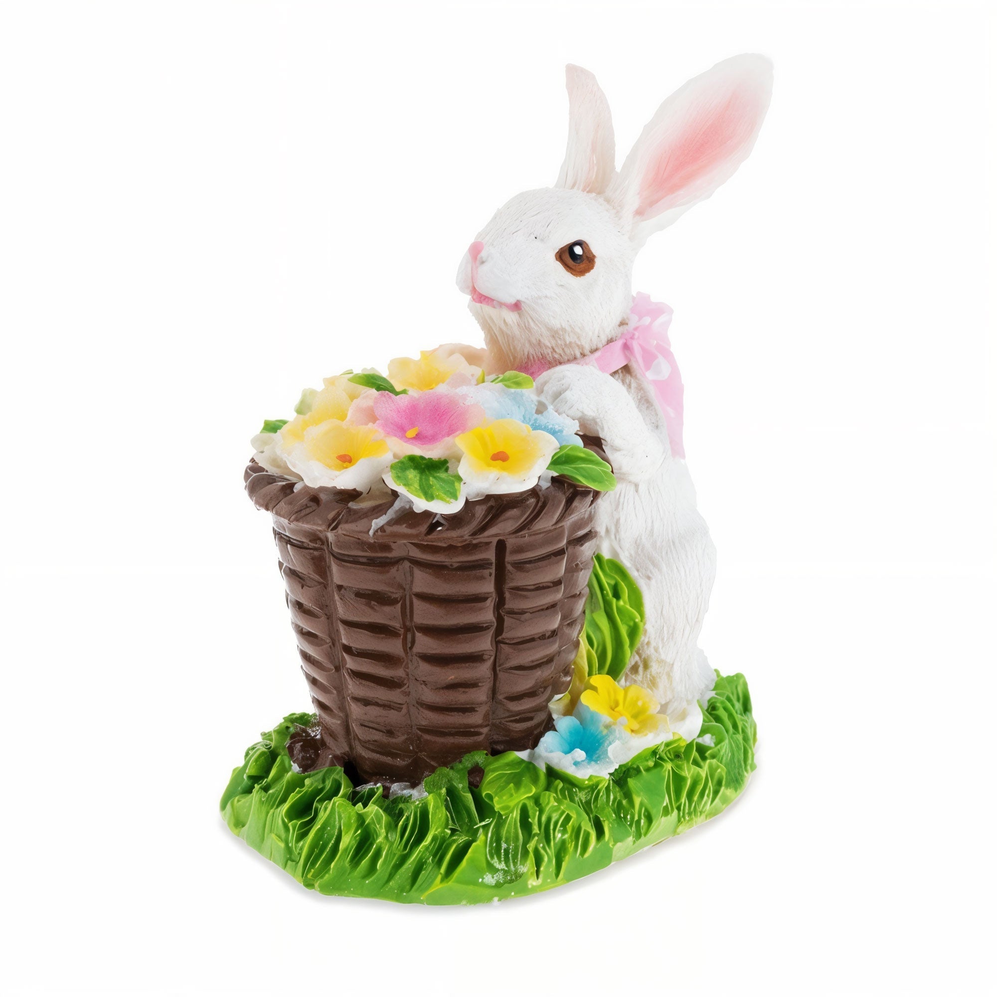 Spring Bunny Figurine With Floral Basket Easter Tabletop Accent 3 Inches Tall Easter > Figurines > Bunnies La Vie Bien Spring Bunny Figurine With Floral Basket Easter Tabletop Accent 3 Inches Tall