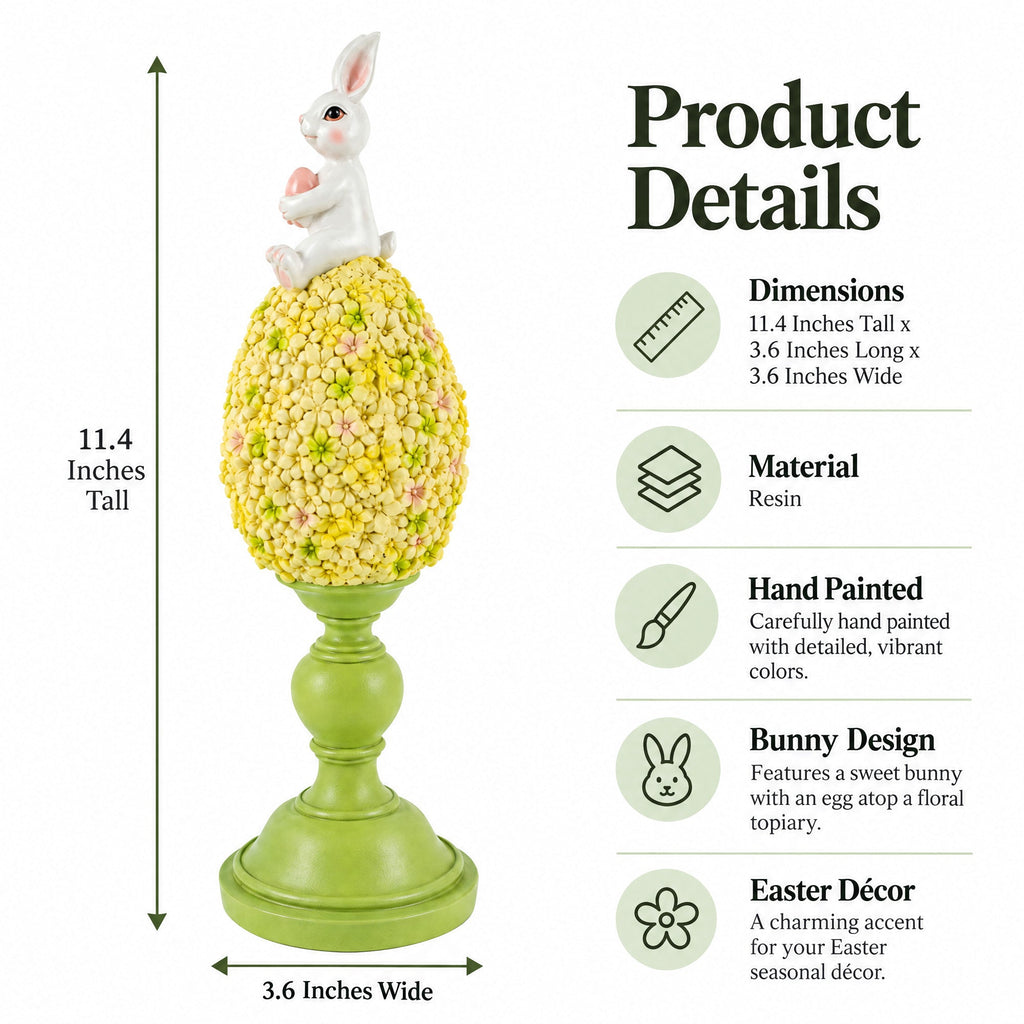Spring Bunny Sitting on Textured Flower Easter Egg Display Stand 11.4 Inches Tall Easter > Figurines > Bunnies La Vie Bien Spring Bunny Sitting on Textured Flower Easter Egg Display Stand 11.4 Inches Tall