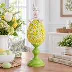 Spring Bunny Sitting on Textured Flower Easter Egg Display Stand 11.4 Inches Tall Easter > Figurines > Bunnies La Vie Bien Spring Bunny Sitting on Textured Flower Easter Egg Display Stand 11.4 Inches Tall