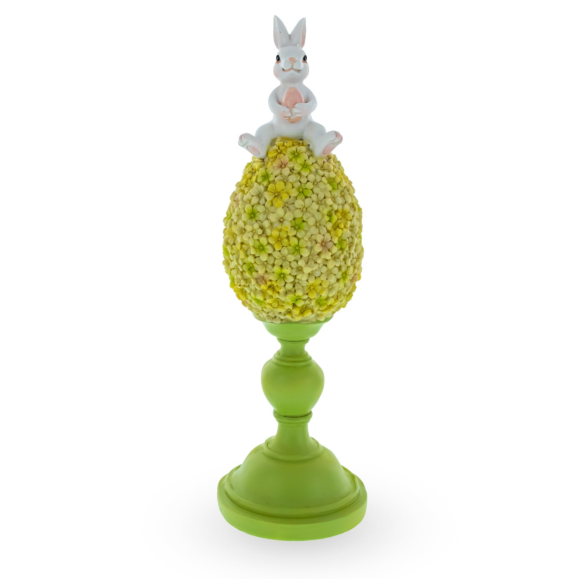 Spring Bunny Sitting on Textured Flower Easter Egg Display Stand 11.4 Inches Tall Easter > Figurines > Bunnies La Vie Bien Spring Bunny Sitting on Textured Flower Easter Egg Display Stand 11.4 Inches Tall