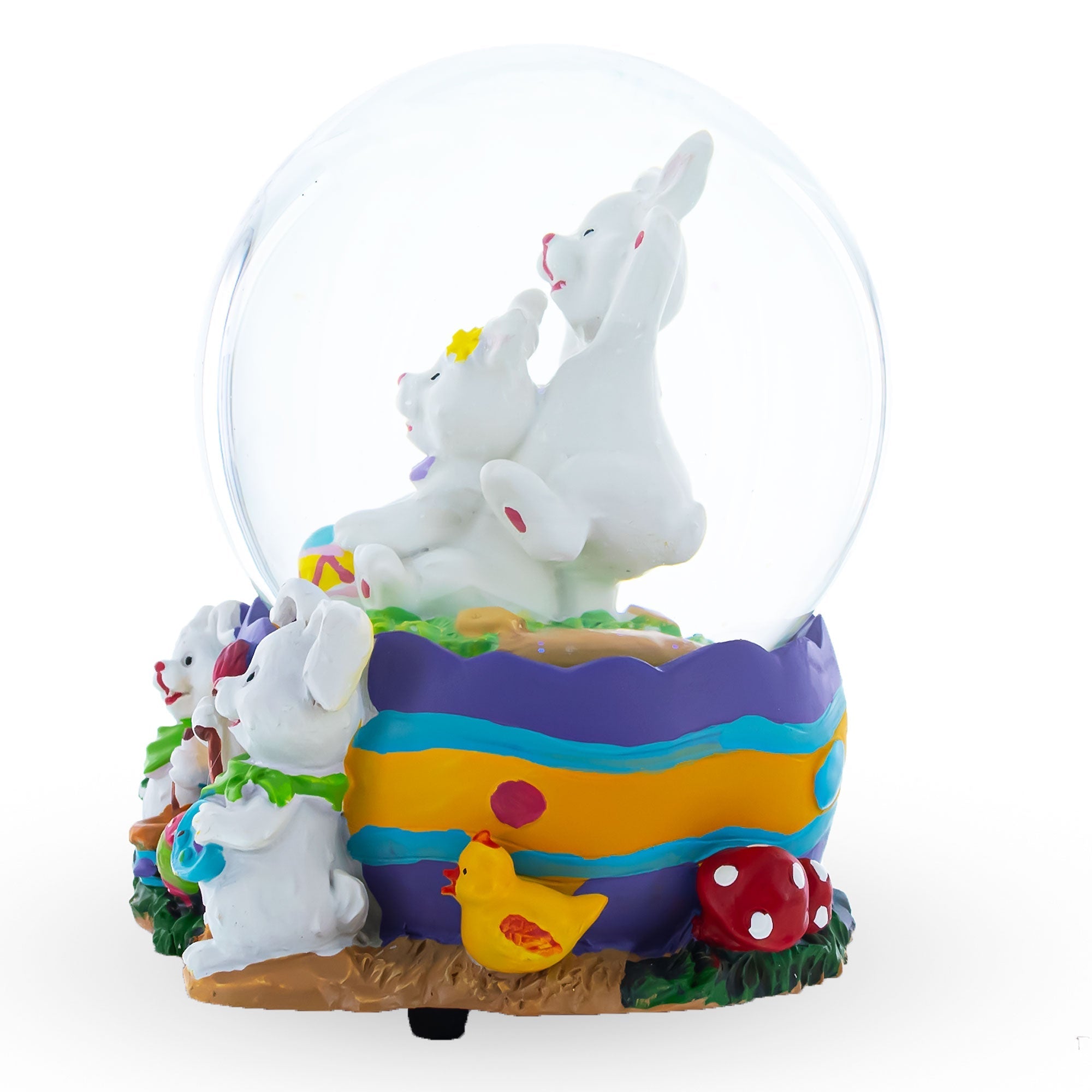 Spring Easter Egg Painting Rabbits Music Box Snow Globe 6 Inches Tall Easter > Water Globes > Bunnies La Vie Bien Spring Easter Egg Painting Rabbits Music Box Snow Globe 6 Inches Tall