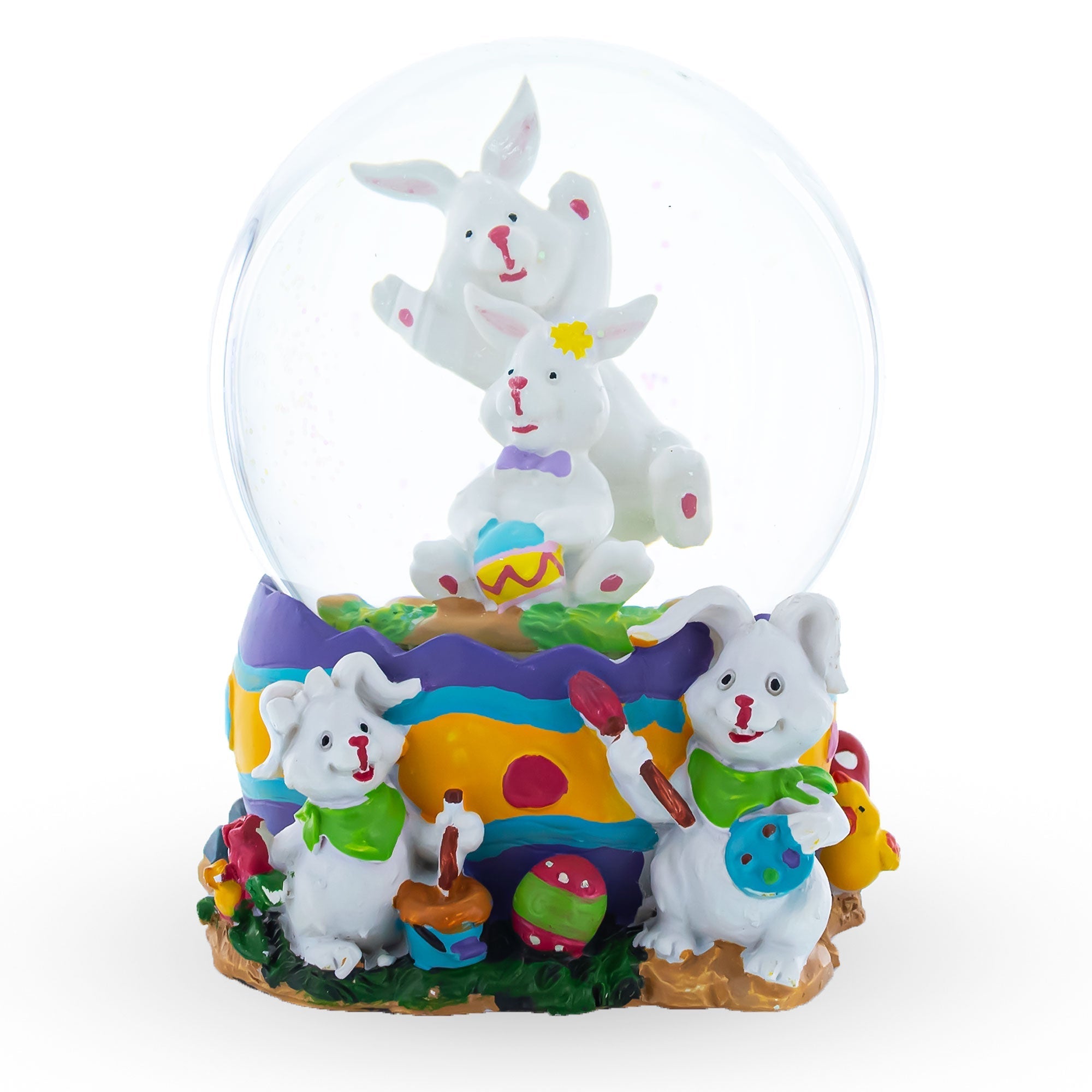 Spring Easter Egg Painting Rabbits Music Box Snow Globe 6 Inches Tall Easter > Water Globes > Bunnies La Vie Bien Spring Easter Egg Painting Rabbits Music Box Snow Globe 6 Inches Tall