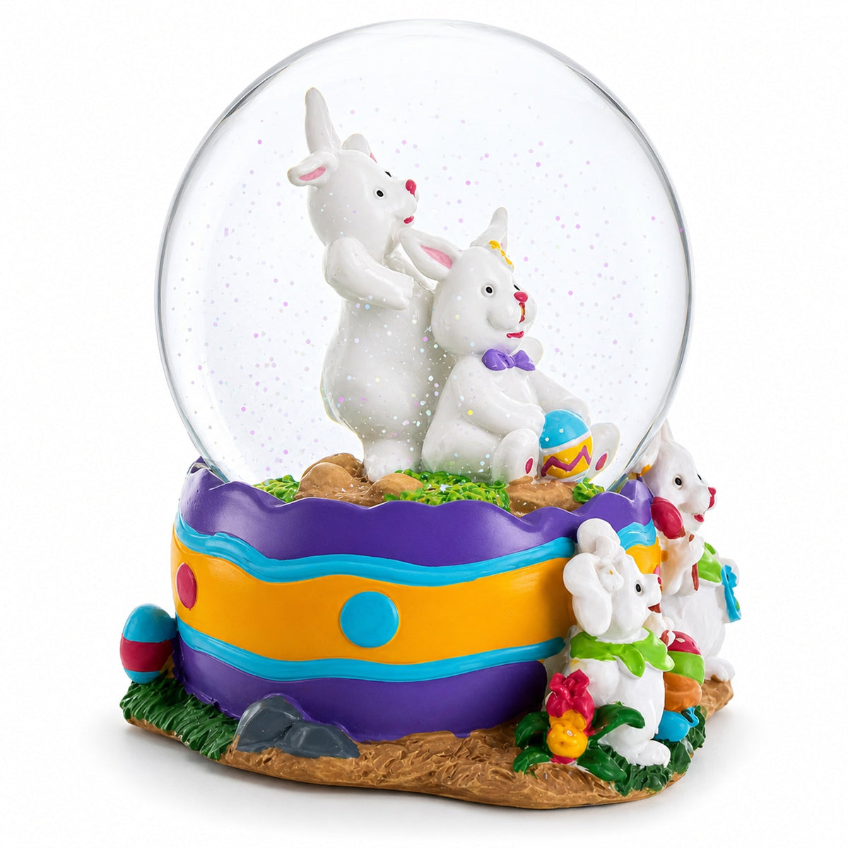 Spring Easter Egg Painting Rabbits Music Box Snow Globe 6 Inches Tall Easter > Water Globes > Bunnies La Vie Bien Spring Easter Egg Painting Rabbits Music Box Snow Globe 6 Inches Tall