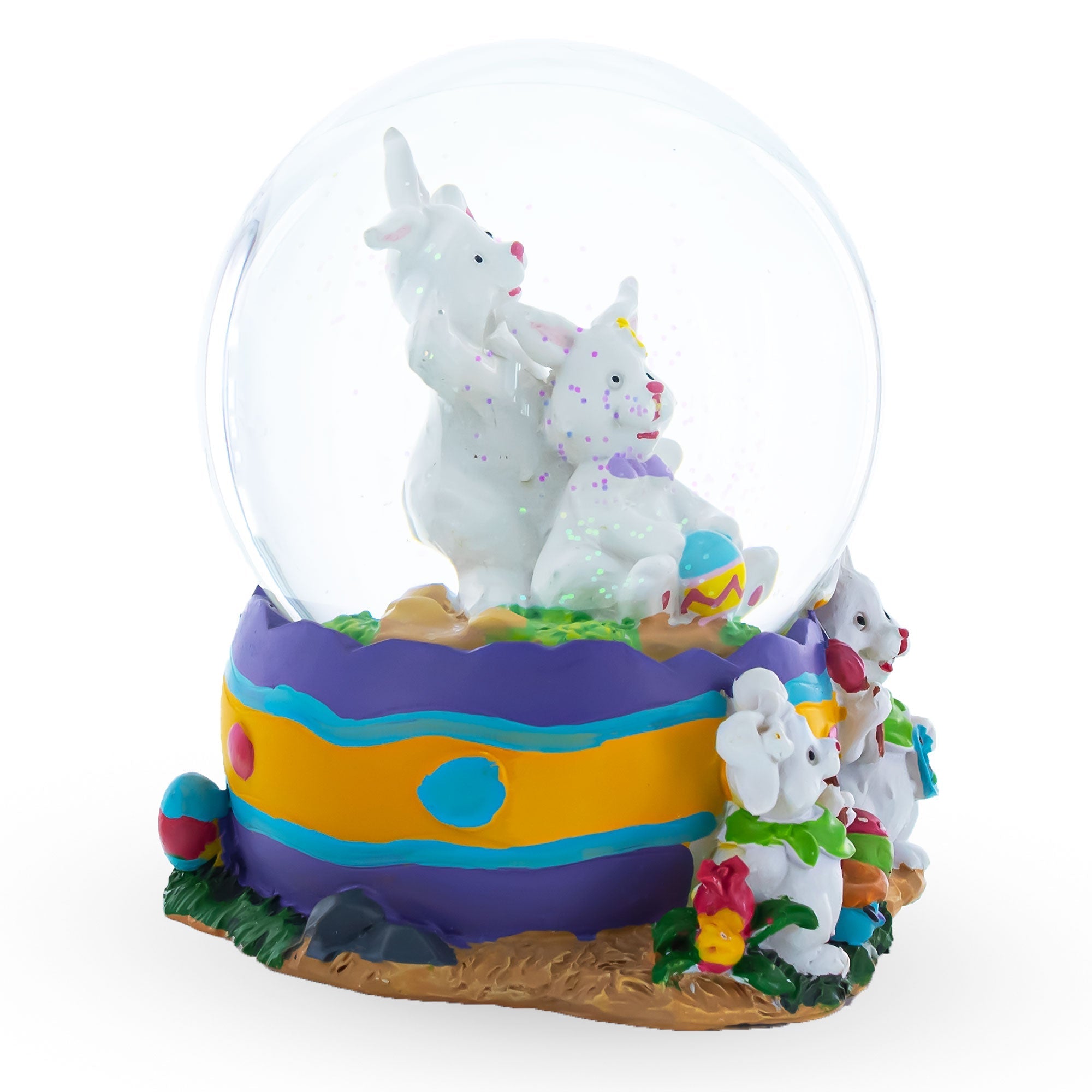 Spring Easter Egg Painting Rabbits Music Box Snow Globe 6 Inches Tall Easter > Water Globes > Bunnies La Vie Bien Spring Easter Egg Painting Rabbits Music Box Snow Globe 6 Inches Tall